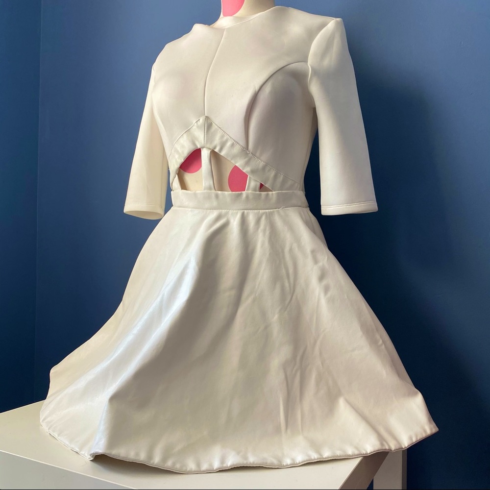 PARADISCO White Cutout Mini Dress Leather Skirt 8